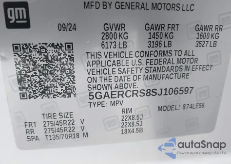 2025 Buick Enclave Avenir Fwd z USA, uszkodzony, nr VIN 5GAERCRS8SJ106597